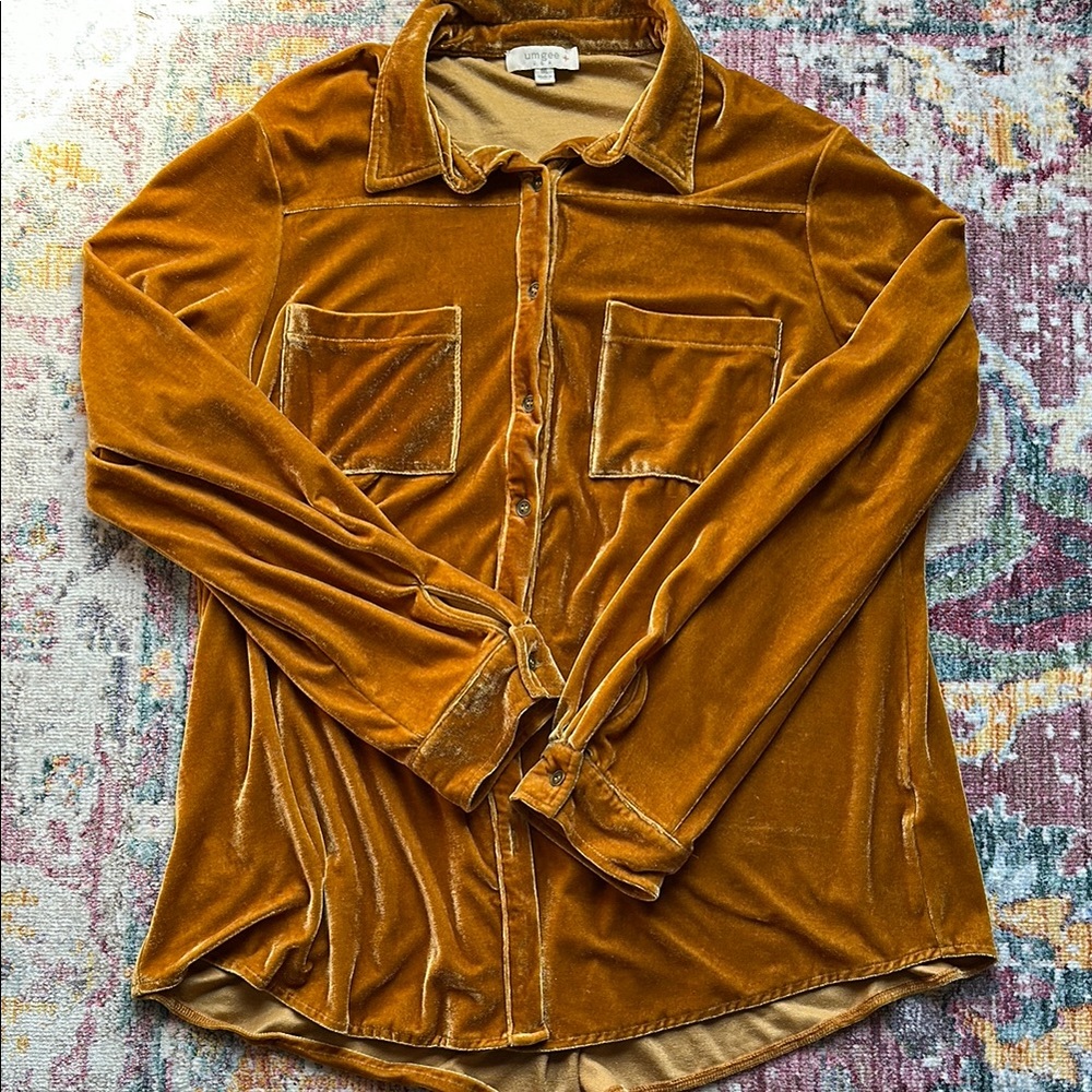 Umgee Mustard Velvet Button Down Shirt